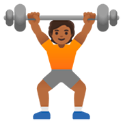 🏋🏾 Emoji Pessoa Levantando Peso: Pele Morena Escura na Google 15.0.