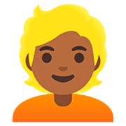Émoji 👱🏾 Personne Blonde : Peau Mate sur Google 15.0.