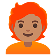 Émoji 🧑🏽‍🦰 Adulte : Peau Légèrement Mate Et Cheveux Roux sur Google 15.0.