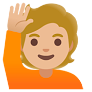 Person mit erhobenem Arm: mittelhelle Hautfarbe Google 15.0.