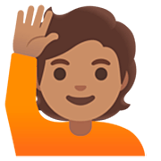 Émoji 🙋🏽 Personne Qui Lève La Main : Peau Légèrement Mate sur Google 15.0.