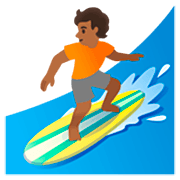 🏄🏾 Emoji Persona Haciendo Surf: Tono De Piel Oscuro Medio en Google 15.0.
