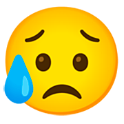 Emoji 😥 Faccina Delusa Ma Sollevata su Google 15.0.