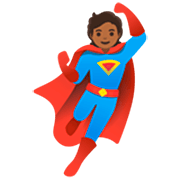 🦸🏾 Emoji Personaje De Superhéroe: Tono De Piel Oscuro Medio en Google 15.0.