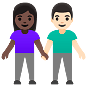 👩🏿‍🤝‍👨🏻 Emoji Homem E Mulher De Mãos Dadas: Pele Escura E Pele Clara na Google 15.0.