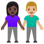 👩🏿‍🤝‍👨🏼 Emoji Mann und Frau halten Hände: dunkle Hautfarbe, mittelhelle Hautfarbe Google 15.0.