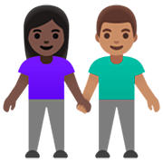 👩🏿‍🤝‍👨🏽 Emoji Homem E Mulher De Mãos Dadas: Pele Escura E Pele Morena na Google 15.0.