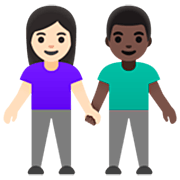 👩🏻‍🤝‍👨🏿 Emoji Homem E Mulher De Mãos Dadas: Pele Clara E Pele Escura na Google 15.0.