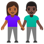 👩🏾‍🤝‍👨🏿 Emoji Homem E Mulher De Mãos Dadas: Pele Morena Escura E Pele Escura na Google 15.0.