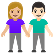 👩🏼‍🤝‍👨🏻 Emoji Mann und Frau halten Hände: mittelhelle Hautfarbe, helle Hautfarbe Google 15.0.