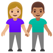 Émoji 👩🏼‍🤝‍👨🏽 Femme Et Homme Se Tenant La Main : Peau Moyennement Claire Et Peau Légèrement Mate sur Google 15.0.