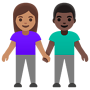 👩🏽‍🤝‍👨🏿 Emoji Homem E Mulher De Mãos Dadas: Pele Morena E Pele Escura na Google 15.0.