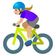 🚴🏼‍♀️ Emoji Mujer En Bicicleta: Tono De Piel Claro Medio en Google 15.0.