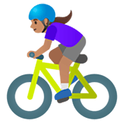 Émoji 🚴🏽‍♀️ Cycliste Femme : Peau Légèrement Mate sur Google 15.0.