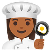Émoji 👩🏾‍🍳 Cuisinière : Peau Mate sur Google 15.0.