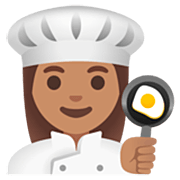 Émoji 👩🏽‍🍳 Cuisinière : Peau Légèrement Mate sur Google 15.0.
