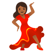💃🏾 Emoji Mulher Dançando: Pele Morena Escura na Google 15.0.