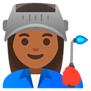 👩🏾‍🏭 Emoji Operária: Pele Morena Escura na Google 15.0.