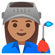 Emoji 👩🏽‍🏭 Operaia: Carnagione Olivastra su Google 15.0.