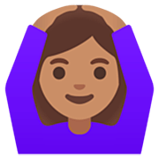 🙆🏽‍♀️ Emoji Frau mit Händen auf dem Kopf: mittlere Hautfarbe Google 15.0.
