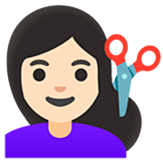 💇🏻‍♀️ Emoji Mulher Cortando O Cabelo: Pele Clara na Google 15.0.