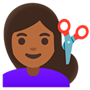 Emoji 💇🏾‍♀️ Taglio Di Capelli Per Donna: Carnagione Abbastanza Scura su Google 15.0.