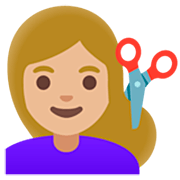 💇🏼‍♀️ Emoji Mujer Cortándose El Pelo: Tono De Piel Claro Medio en Google 15.0.