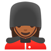 💂🏾‍♀️ Emoji Guarda Mulher: Pele Morena Escura na Google 15.0.