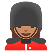 Emoji 💂🏽‍♀️ Guardia Donna: Carnagione Olivastra su Google 15.0.