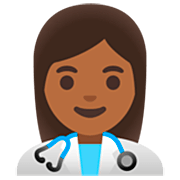👩🏾‍⚕️ Emoji Profesional Sanitario Mujer: Tono De Piel Oscuro Medio en Google 15.0.