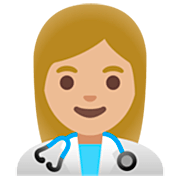 👩🏼‍⚕️ Emoji Mulher Profissional Da Saúde: Pele Morena Clara na Google 15.0.