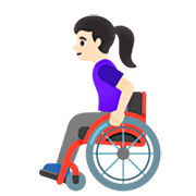 👩🏻‍🦽 Emoji Mulher Em Cadeira De Rodas Manual: Pele Clara na Google 15.0.