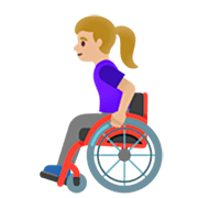 👩🏼‍🦽 Emoji Mulher Em Cadeira De Rodas Manual: Pele Morena Clara na Google 15.0.