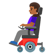 👩🏾‍🦼 Emoji Mulher Em Cadeira De Rodas Motorizada: Pele Morena Escura na Google 15.0.