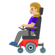 👩🏼‍🦼 Emoji Mulher Em Cadeira De Rodas Motorizada: Pele Morena Clara na Google 15.0.