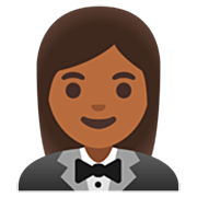 🤵🏾‍♀️ Emoji Frau im Smoking: mitteldunkle Hautfarbe Google 15.0.