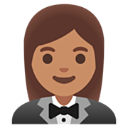 Émoji 🤵🏽‍♀️ Femme En Smoking : Peau Légèrement Mate sur Google 15.0.