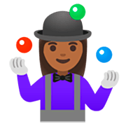 🤹🏾‍♀️ Emoji Mulher Malabarista: Pele Morena Escura na Google 15.0.
