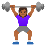 🏋🏾‍♀️ Emoji Mulher Levantando Peso: Pele Morena Escura na Google 15.0.
