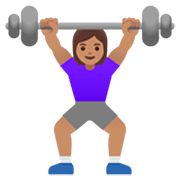 🏋🏽‍♀️ Emoji Mujer Levantando Pesas: Tono De Piel Medio en Google 15.0.