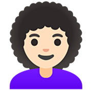 👩🏻‍🦱 Emoji Frau: helle Hautfarbe, lockiges Haar Google 15.0.