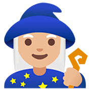 🧙🏼‍♀️ Emoji Maga: Tono De Piel Claro Medio en Google 15.0.