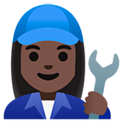 Emoji 👩🏿‍🔧 Meccanico Donna: Carnagione Scura su Google 15.0.