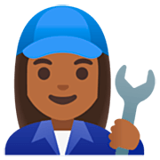 Emoji 👩🏾‍🔧 Meccanico Donna: Carnagione Abbastanza Scura su Google 15.0.