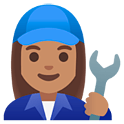Emoji 👩🏽‍🔧 Meccanico Donna: Carnagione Olivastra su Google 15.0.
