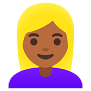 👱🏾‍♀️ Emoji Mulher: Pele Morena Escura E Cabelo Loiro na Google 15.0.