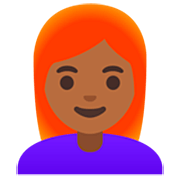 👩🏾‍🦰 Emoji Frau: mitteldunkle Hautfarbe, rotes Haar Google 15.0.