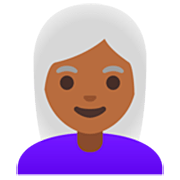 👩🏾‍🦳 Emoji Mujer: Tono De Piel Oscuro Medio Y Pelo Blanco en Google 15.0.