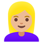 👱🏼‍♀️ Emoji Mujer Rubia: Tono De Piel Claro Medio en Google 15.0.