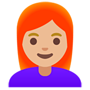 👩🏼‍🦰 Emoji Mulher: Pele Morena Clara E Cabelo Vermelho na Google 15.0.